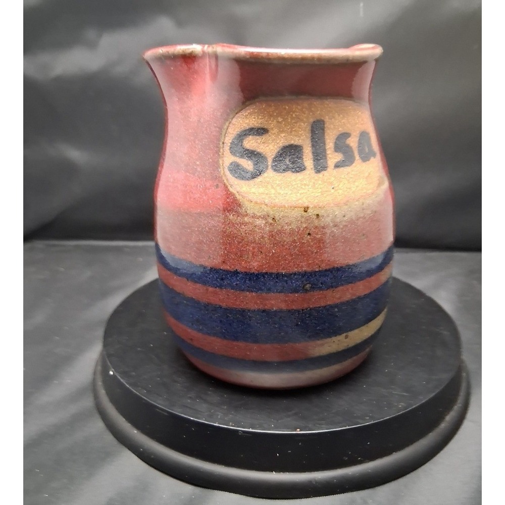 Zappa Signed Studio Pottery Salsa Pitcher Red‎ Blue Striped Stoneware Jug